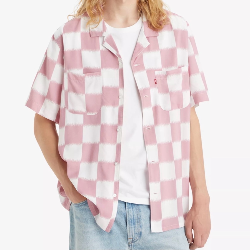 Levi's Men's Pink and White Checkered Shirt